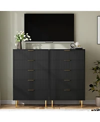 gaomon 5 Drawer Dresser for Bedroom, 48" Tall Modern Chest of Drawers with Metal Handles & Anti-Tipping Device, Fluted Wooden Organizer