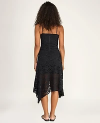 Katia Rae Juniors' Handkerchief Hem V-Neck Lace Midi Dress