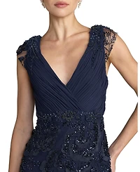 Mac Duggal Women's Floral Beaded Chiffon V-Neck Evening Gown