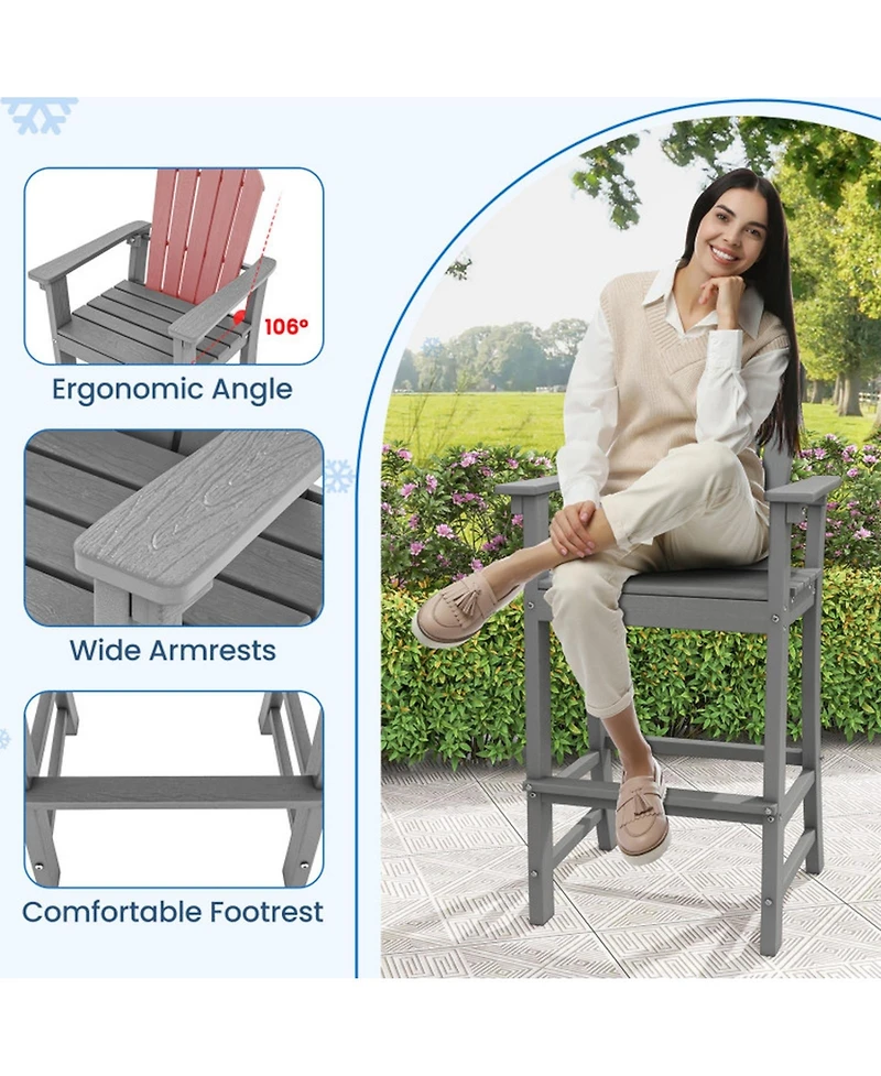 Sugift Set of 2 Counter Height Outdoor Hdpe Bar Stools with Armrests and Footrest