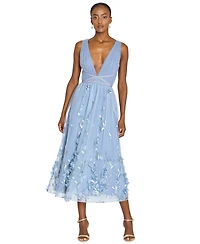 Marchesa Notte Women's V-Neck 3D Floral Midi Dress