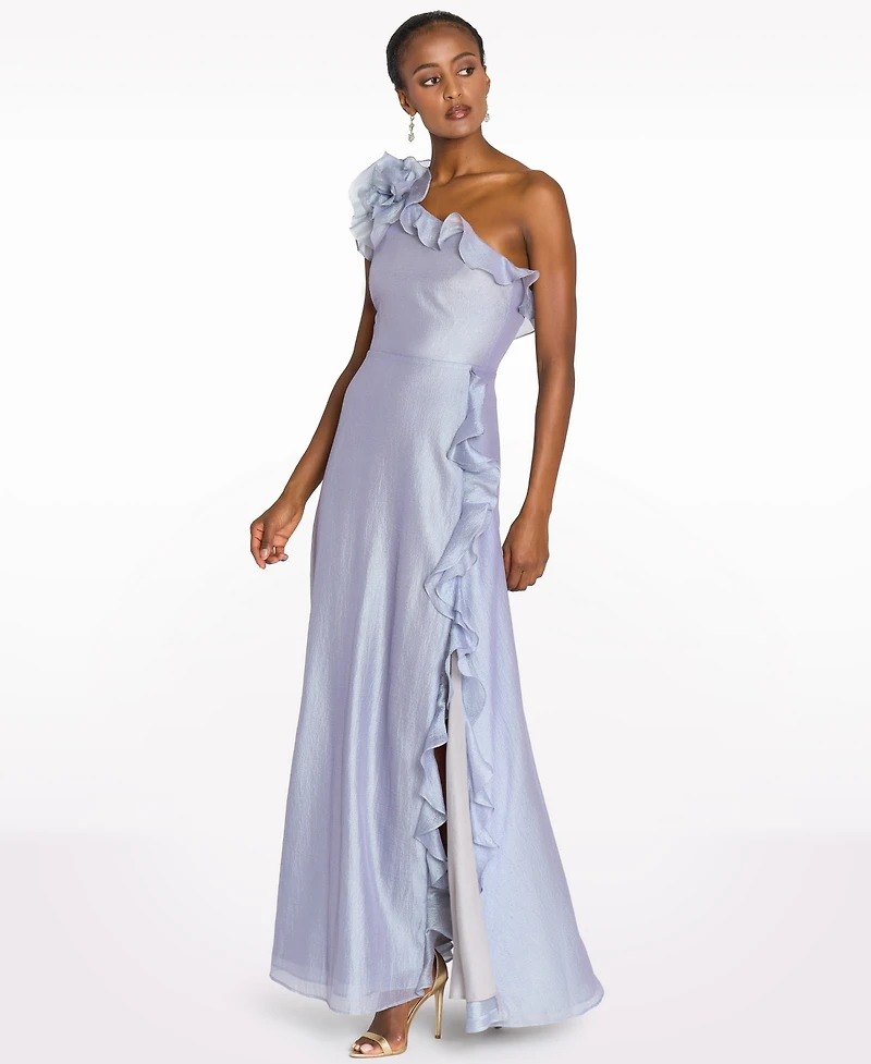 Marchesa Notte Women's One-Shoulder Side Slit Gown
