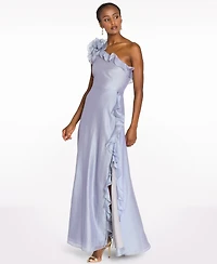 Marchesa Notte Women's One-Shoulder Side Slit Gown