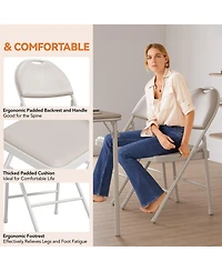 homfan 4 Pack Pu Leather Cushioned Folding Chairs with Ergonomic Wide Back and Reinforced Metal Frame