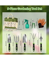 Xdovet Garden Tool Set Stainless Steel 9-Piece Rubber Handle Bag