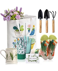 Xdovet Gardening Gift Set for Women with Tote Bag Mug Socks Tools Gloves
