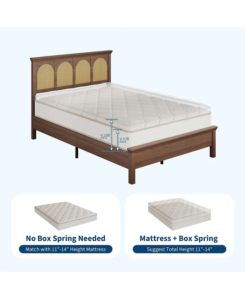 homfan Bed Frame with Rattan Headboard