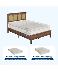 homfan Bed Frame with Rattan Headboard