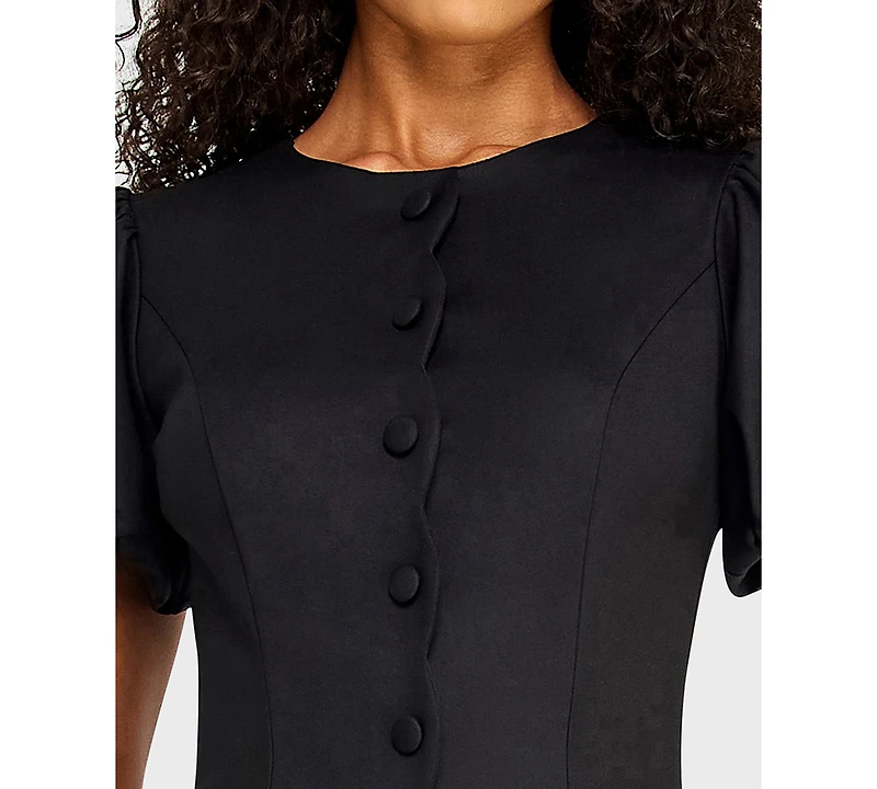 Alex & Sophia Juniors' Crewneck Scallop Button-Front Detail Mini Dress