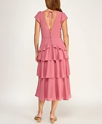 Row A Juniors' Lace Trim Tiered Midi Dress