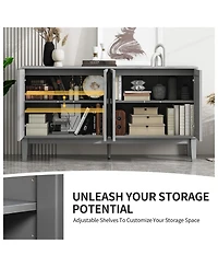 Casainc Carved Storage Cabinet With 4 Door Sideboard Coffee Bar Cabinet With Adjustable Shelf