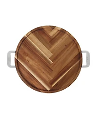 Dexas Acacia Round Herringbone Board with Stainless Steel Handles