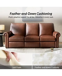 Hulala Home Igon 86.25" Traditional Down-Filled Genuine Leather Power Reclining Sofa.