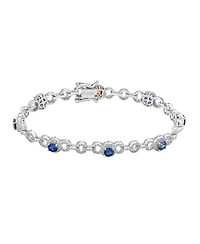 Suzy Levian New York Sterling Silver Sapphire Halo Pave Link Tennis Bracelet