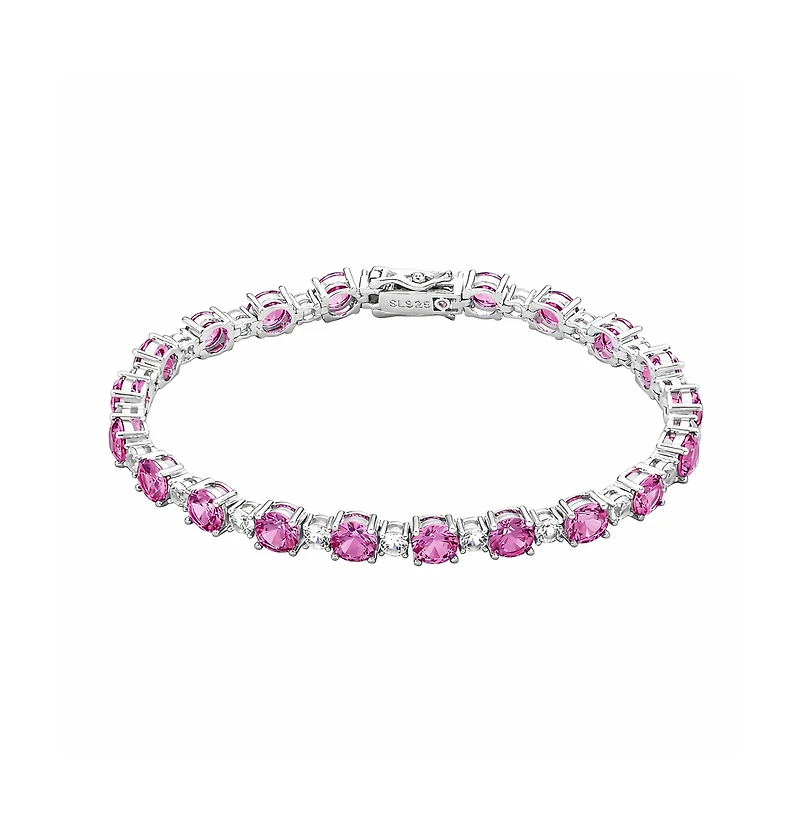 Suzy Levian New York Sterling Silver Round-Cut Sapphire Alternating Rythm Tennis Bracelet