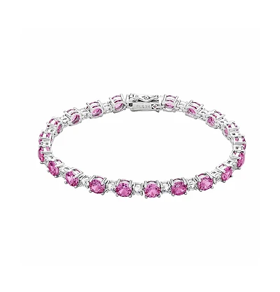 Suzy Levian New York Sterling Silver Round-Cut Sapphire Alternating Rythm Tennis Bracelet