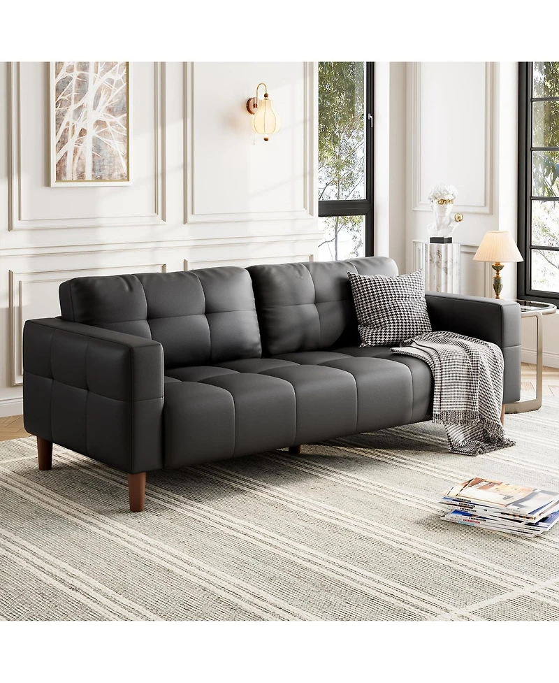 homfan Sophisticated Faux Leather Sofa with High-Density Cushioning and Durable Wood Frame - Comfortable Modern Seating for Living Room