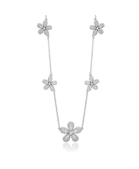 Suzy Levian New York Sterling Silver Cubic Zirconia Pave Flower Station Necklace