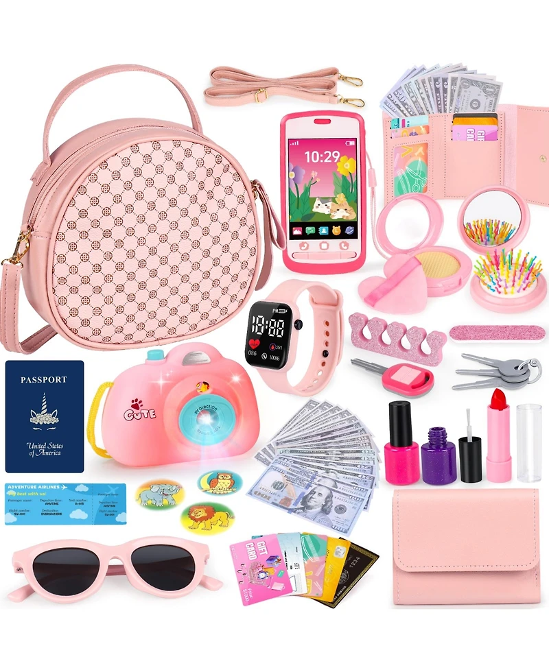 Gnuadz 40-piece Play Purse Pretend Princess Handbag Camera Phone Wallet Girl Gift 3-6 plus