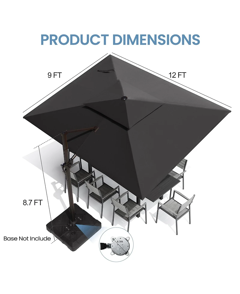 Pellebant Outdoor Patio Double Top Aluminum Cantilever Umbrella