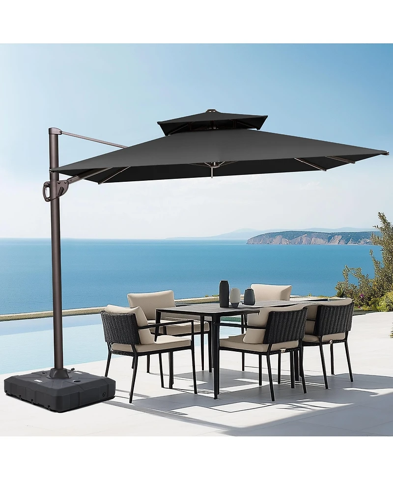 Pellebant Outdoor Patio Double Top 9X12Feet Aluminum Cantilever Umbrella With Wheel Base