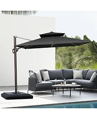 Pellebant Outdoor Patio Double Top 9X12Feet Aluminum Cantilever Umbrella with Base