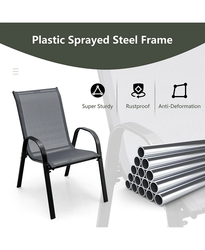 Sugift Set of 4 Stackable Patio Dining Chairs with Curved Armrests and Steel Frame