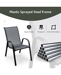 Sugift Set of 4 Stackable Patio Dining Chairs with Curved Armrests and Steel Frame