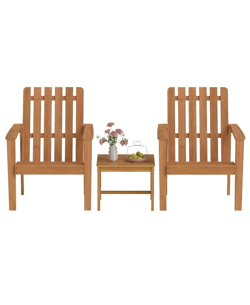Sugift Acacia Wood Outdoor Patio Adirondack Chair with Slatted Backrest and Armrests