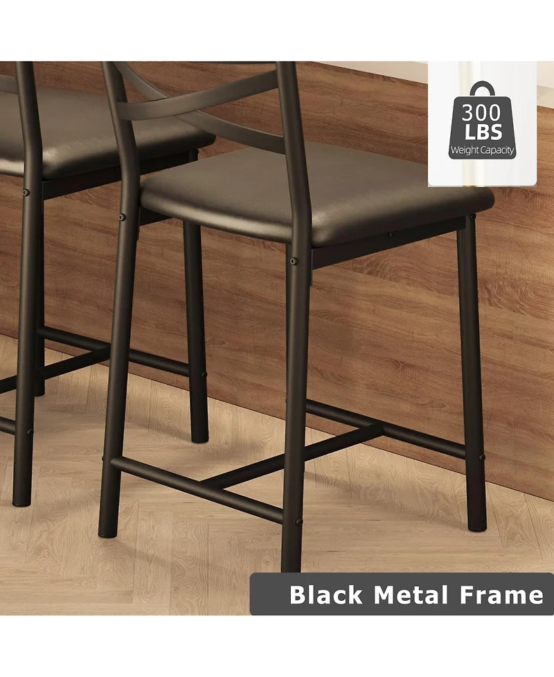 homfan Set of 6 Bar Stools, 26 Inch Pu Leather Stools with Straight Back and Thick Cushion for Kitchen Island or Dining Room