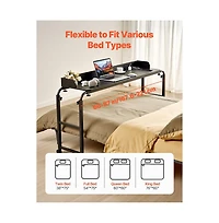 Sugift Mobile Overbed Desk with Power Outlets and Usb Ports 4 Wheels Adjustable