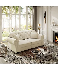 Maison Boucle Velvet Loveseat Sofa, Chesterfield Tufted Nailhead, Rolled Arms