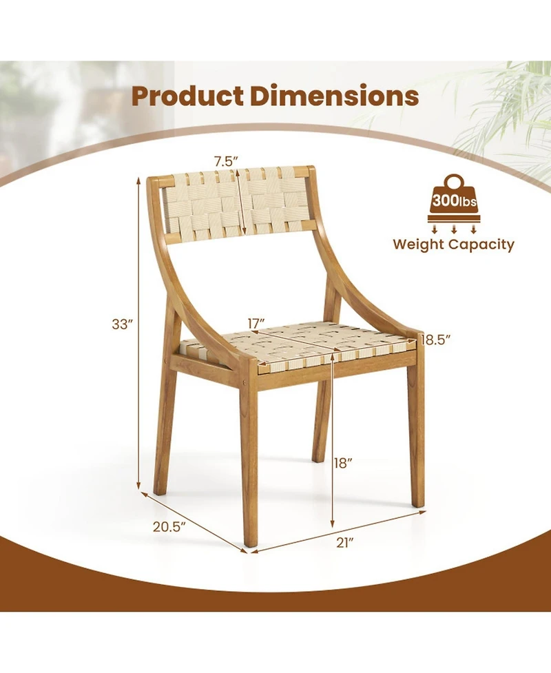 Sugift 4-Piece Teak Outdoor Dining Chair Set with Webbing Seat and Backrest