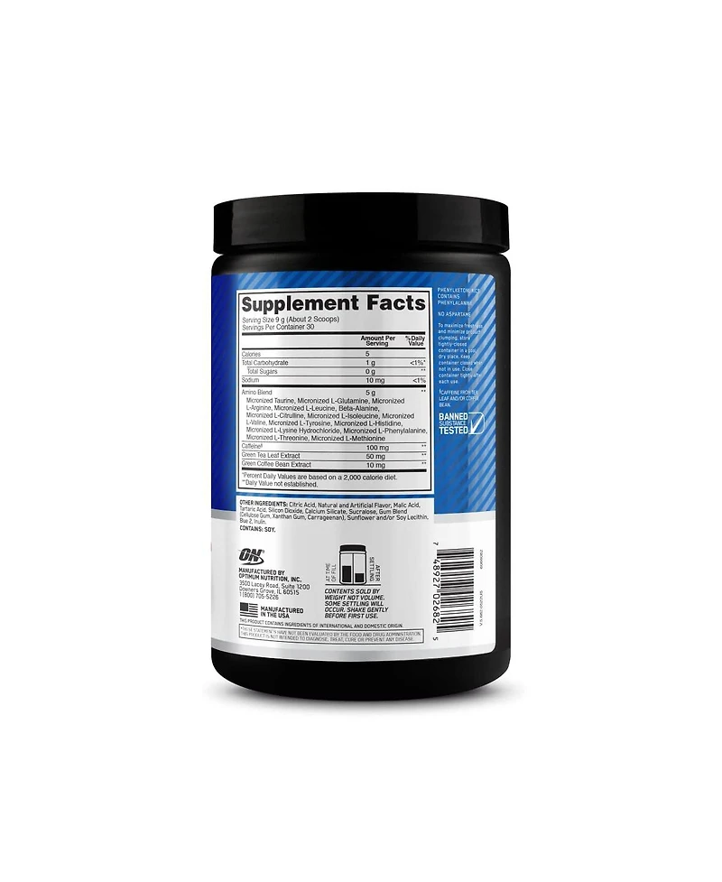 Optimum Nutrition Amino Energy, Pre Workout with Tea, Bcaa, Amino Acids, and Coffee Extract, Raspberry, 30 Servings