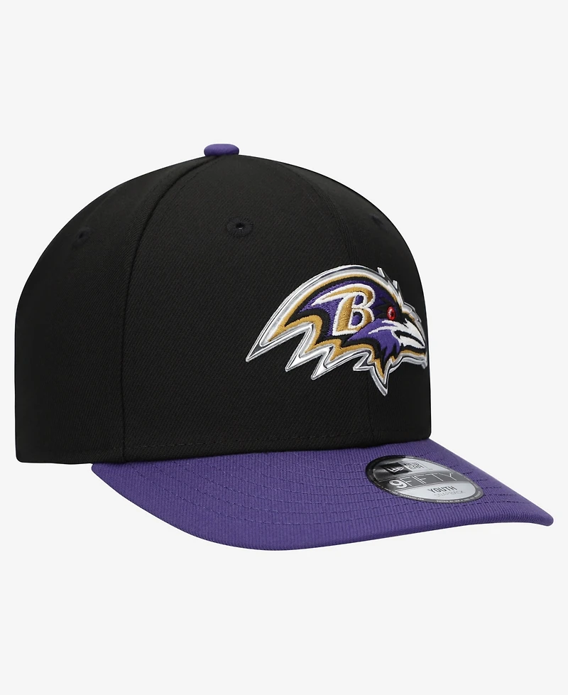 New Era Big Boys and Girls Black/Purple Baltimore Ravens 2026 Nfl Draft Pre-Curved 9FIFTY Snapback Hat