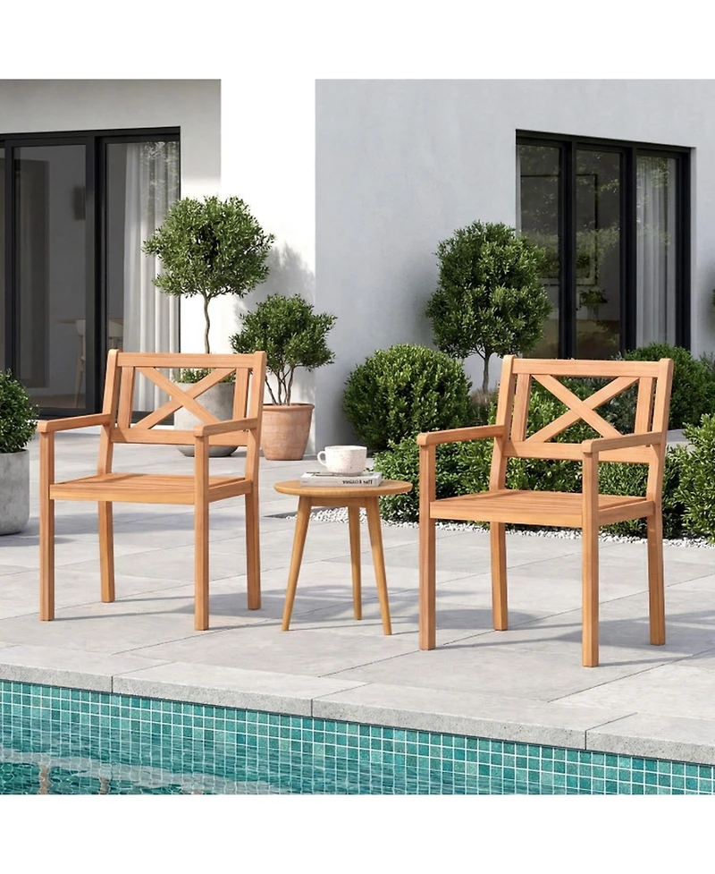 Gouun Set of 4 Acacia Wood Patio Dining Chairs with Slatted Ventilated Seats