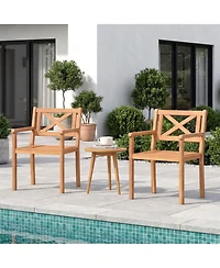 Gouun Set of 4 Acacia Wood Patio Dining Chairs with Slatted Ventilated Seats