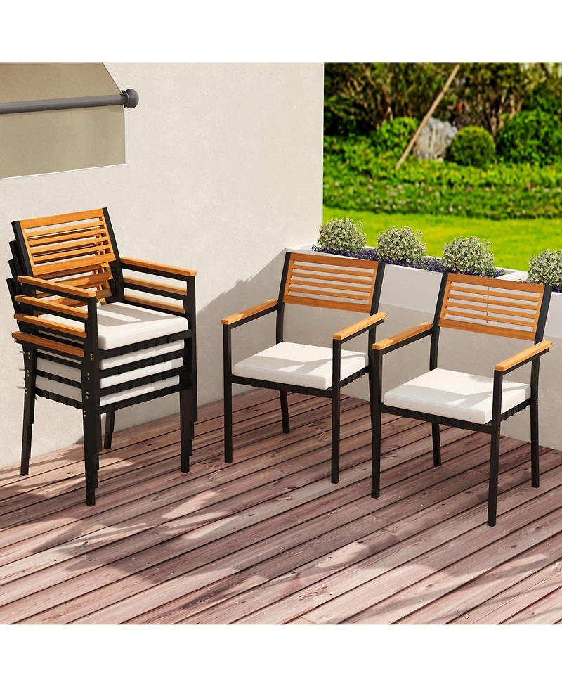 Gouun Set of 6 Stackable Patio Dining Chairs with Washable Seat Cushions