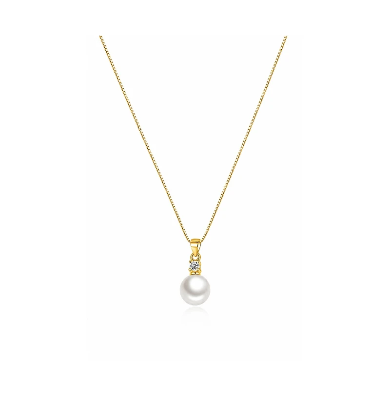 Dloria Gold-Plated Cubic Zirconia Faux Pearl Pendant Necklace