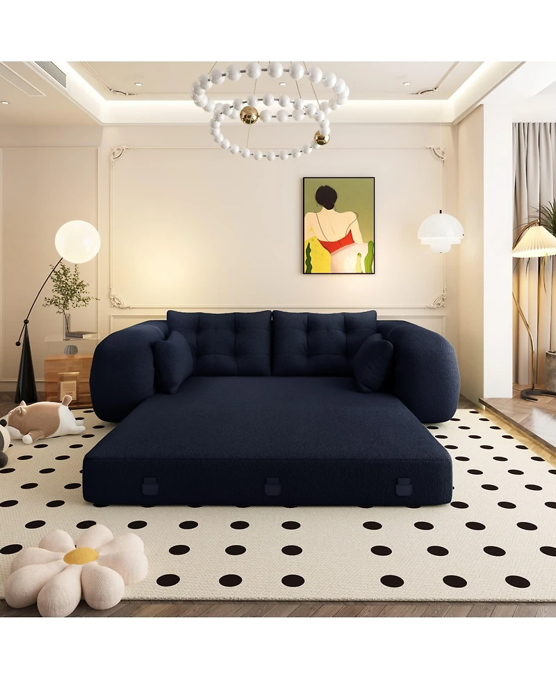 Clihome 78.7" Folding Sleeper, 3-in-1 Convertible Sofa Bed - Teddy Velvet Floor