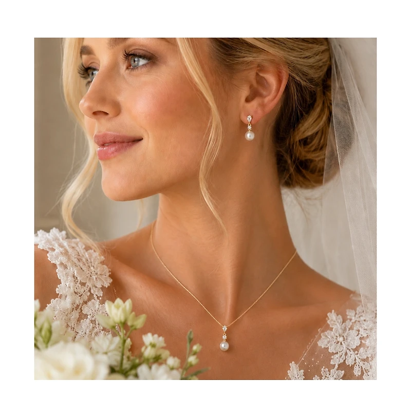 Dloria Gold-Plated Cubic Zirconia Faux Pearl Pendant Necklace