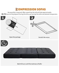 homfan 6" Tri-Fold Mattress 75" x 54.3", Corduroy Sofa Bed & Guest Floor Mattress, Portable Foam for Camping, Bedroom Living Room
