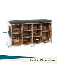 homfan Shoe Storage Bench, Upholstered 10 Cubbies Organizer with Cushion and Adjustable Shelves for Entryway