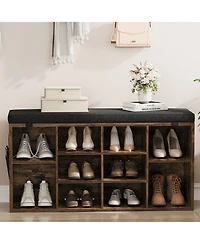 homfan Shoe Storage Bench, Upholstered 10 Cubbies Organizer with Cushion and Adjustable Shelves for Entryway