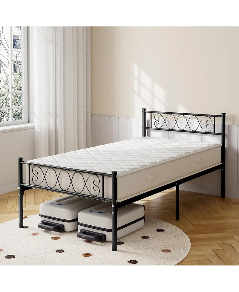 homfan Metal Platform Bed Frame with Headboard and Footboard, Metal Slats, 13.7 Inch Underbed Storage