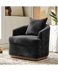 Hulala Home Estefania Modern Chenille Swivel Barrel Chair with Unique Arms and Solid Wood Legs