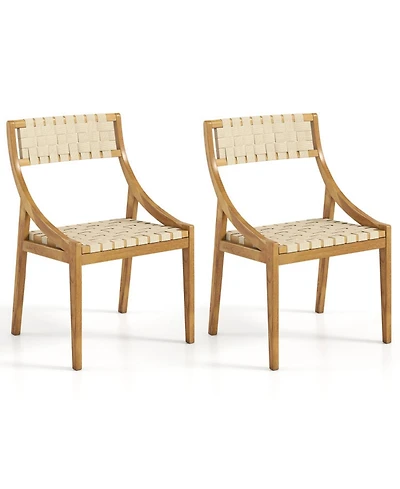 Gouun Set of 2 Teak Wood Outdoor Dining Chairs with Woven Pp Webbing Seat and Backrest