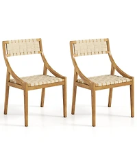Gouun Set of 2 Teak Wood Outdoor Dining Chairs with Woven Pp Webbing Seat and Backrest