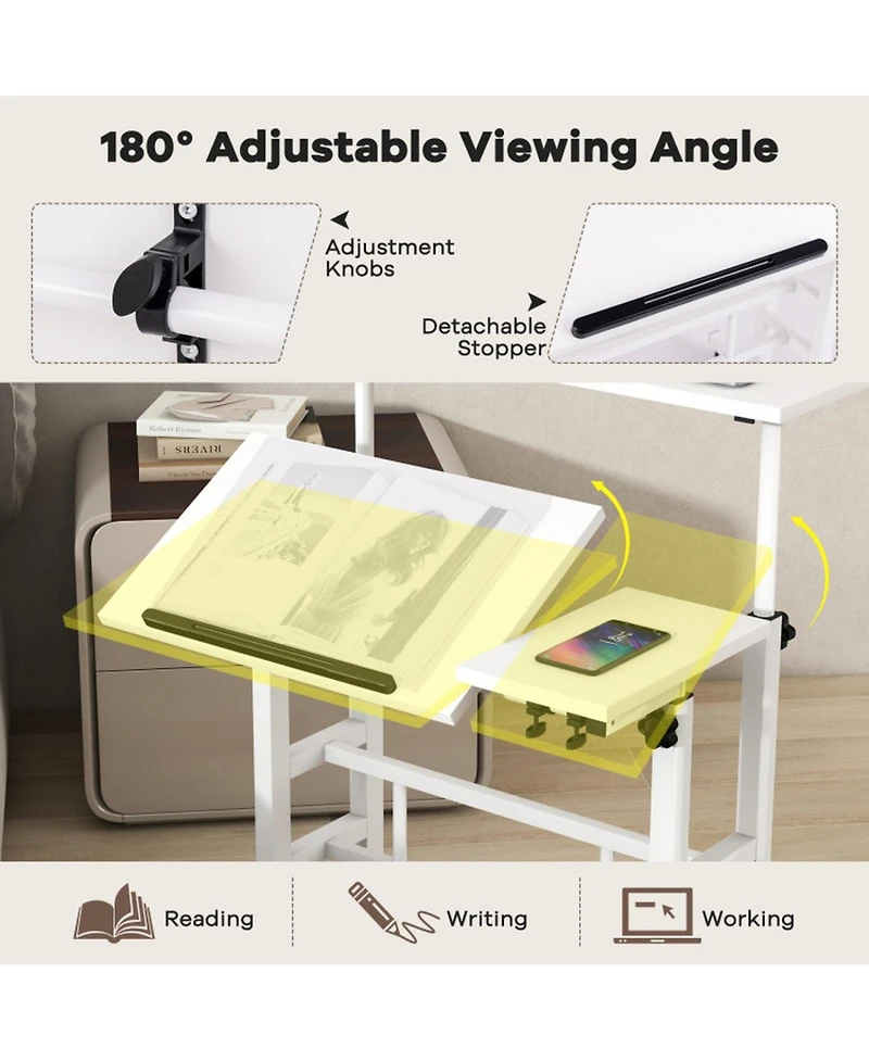 Gouun Mobile Standing Desk with 2 Tilting Desktops and Lockable Wheels