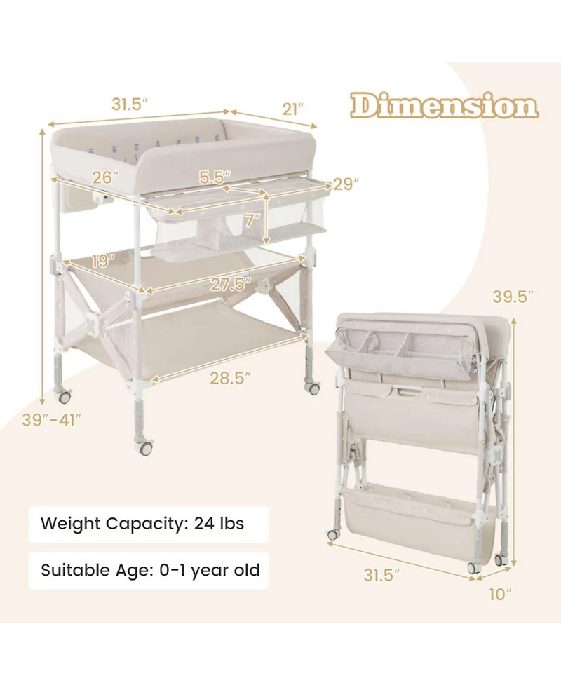 Gouun Portable Baby Changing Table with Wheels and Storage Rack